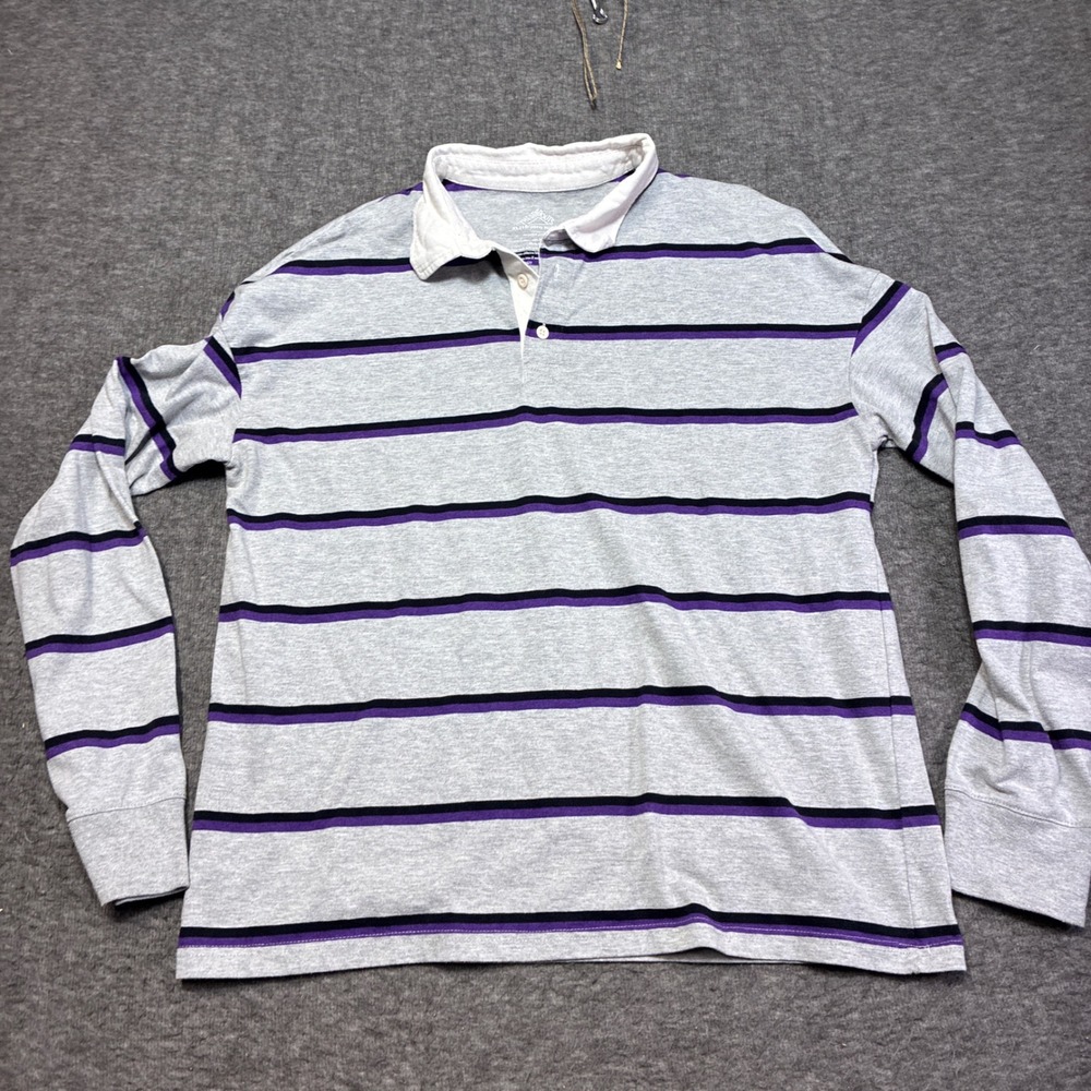 Thereabouts Rugby Shirt Boys XL‎ Grey Striped Long Sleeve Cotton Blend Y2k